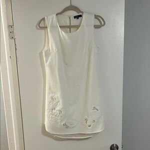 White Sleeveless Dress with Floral Embroidery